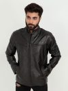 Raul Slim-Fit Ionic Black Leather Jacket - Zipped