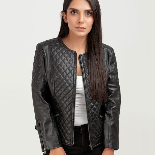 Renaissance Quilted Black Leather Moto Jacket - Front