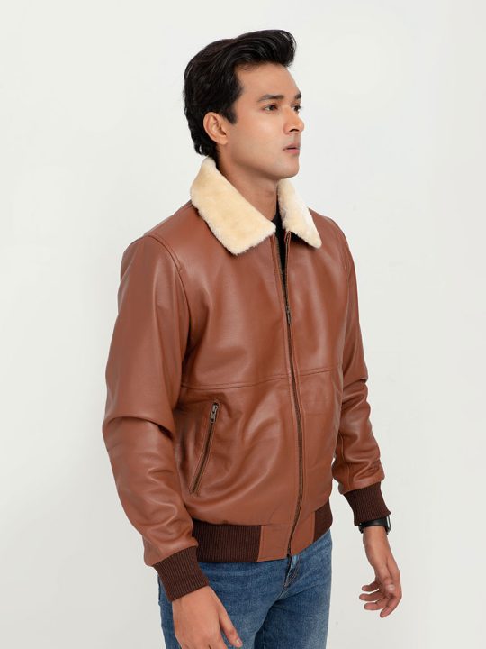 Rowan Brown Aviator Leather Jacket - Right