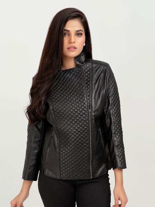 Roxette Quilted Black Slim Leather Jacket - Front