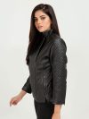 Roxette Quilted Black Slim Leather Jacket - Left