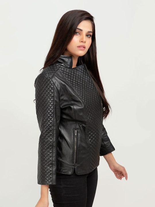 Roxette Quilted Black Slim Leather Jacket - Right