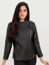 Roxette Quilted Black Slim Leather Jacket - Zoom