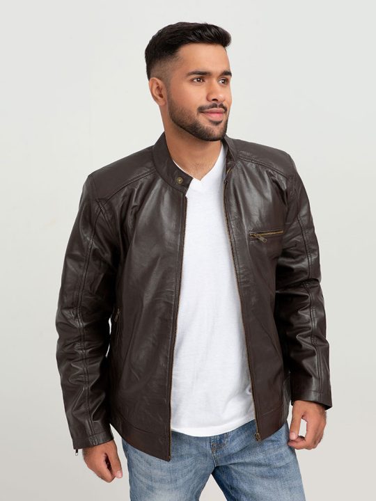 Ryerson Brown Leather Biker Jacket - Front