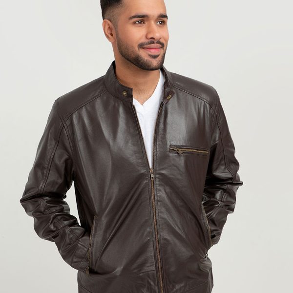 Ryerson Brown Leather Biker Jacket - Zipped