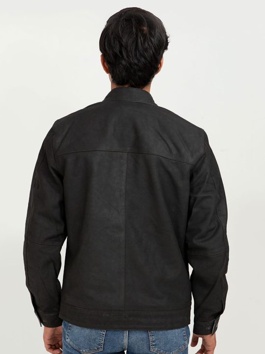 Samael Black Matte Racer Buff Leather Jacket - Back