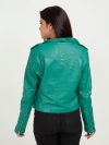Serenity Greenish Cyan Biker Leather Jacket - Back