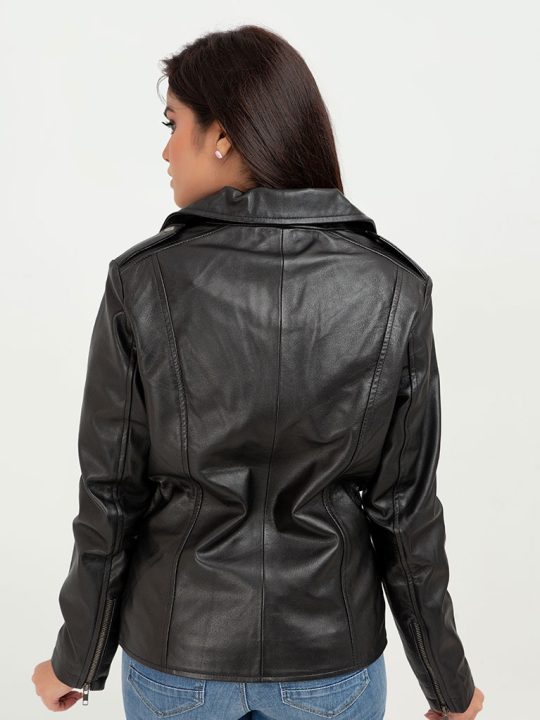 Sierra Black Leather Biker Jacket - Back