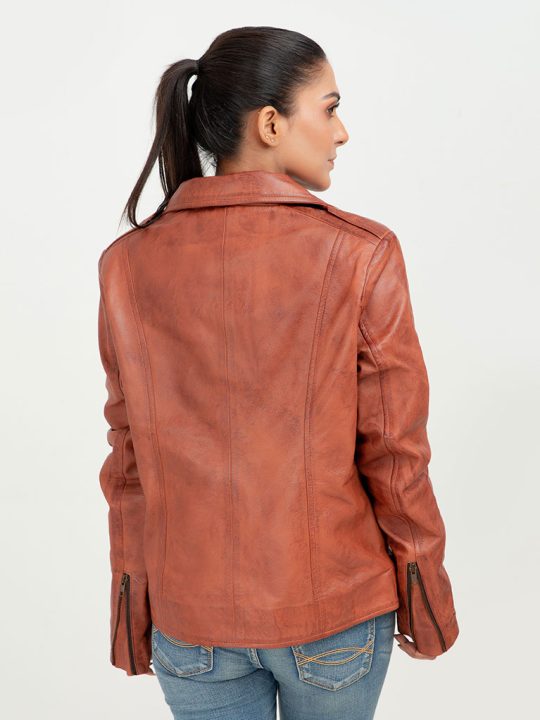 Sierra Brown Leather Biker Jacket - Back