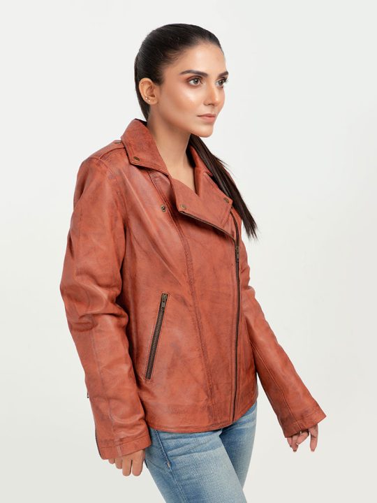 Sierra Brown Leather Biker Jacket - Right