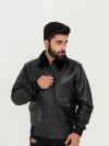 Storm Faux-fur Embellished Black Leather Jacket - Front Zipped
