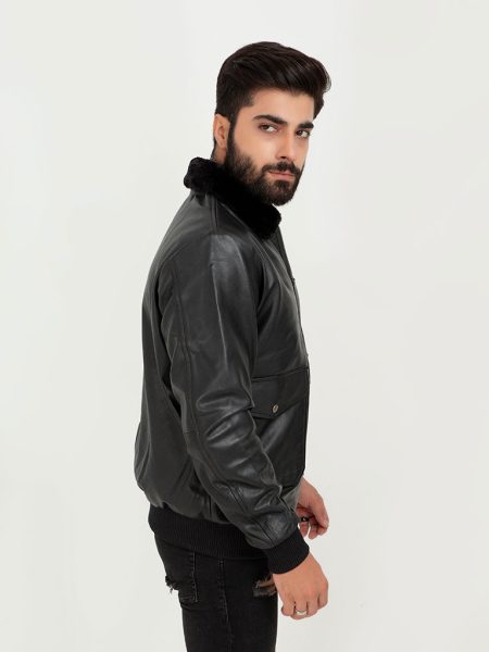Storm Faux-fur Embellished Black Leather Jacket - Right