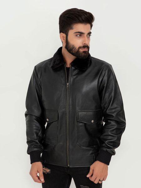 Storm Faux-fur Embellished Black Leather Jacket - Zipped
