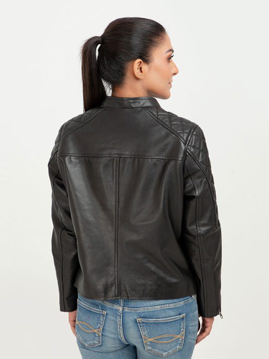 The Bella Quilted Biker Leather Jacket - Back