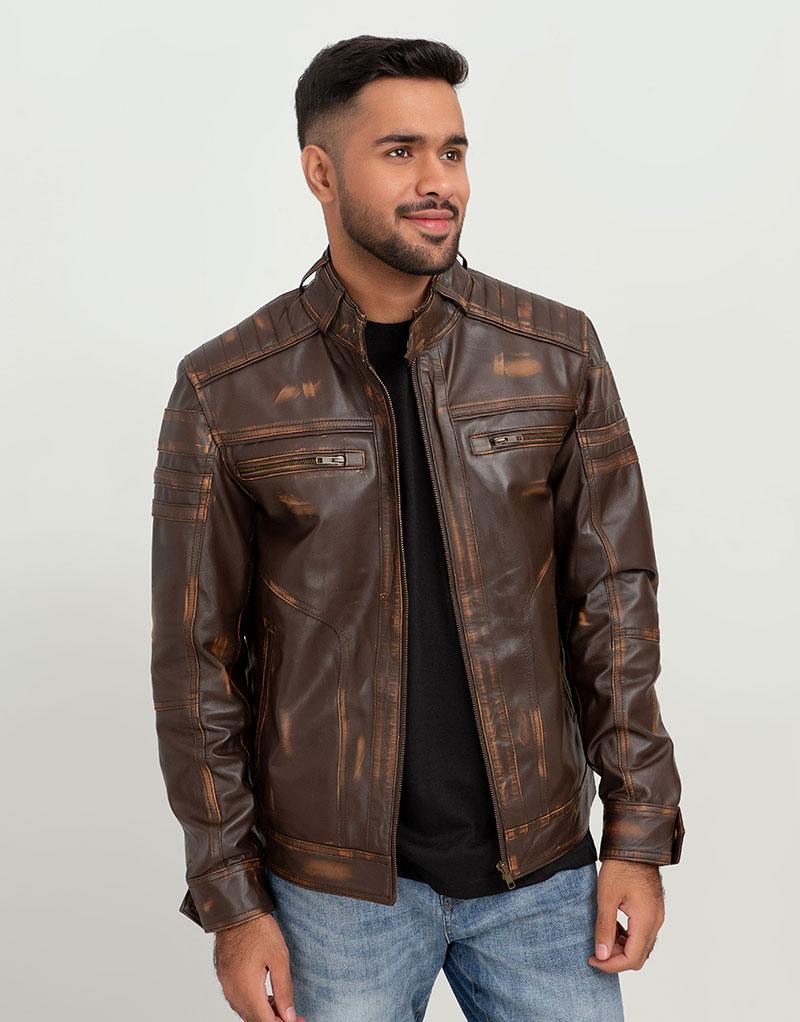 Buy Theodore Elementary Brown Leather Cafe Racer Jacket - LeathersInn
