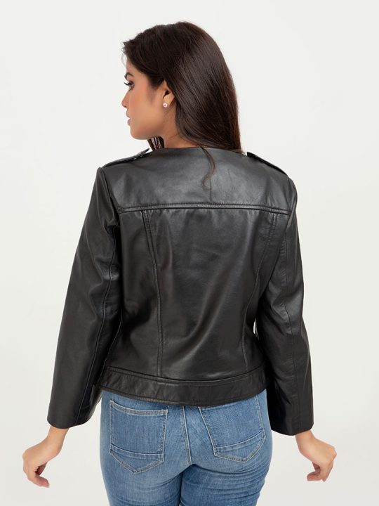 Zendaya Split-Sleeve Cropped Black Leather Jacket - Back