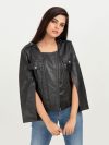 Zendaya Split-Sleeve Cropped Black Leather Jacket - Front
