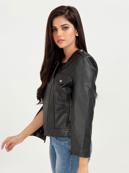 Zendaya Split-Sleeve Cropped Black Leather Jacket - Left
