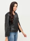 Zendaya Split-Sleeve Cropped Black Leather Jacket - Right